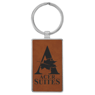 Rawhide Leatherette Rectangle Keychain with Metal Frame