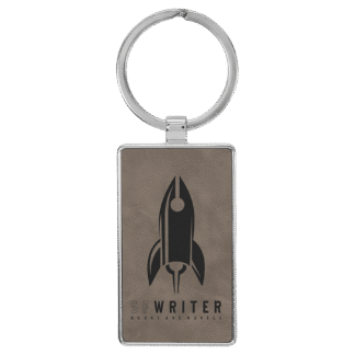 Gray Leatherette Rectangle Keychain with Metal Frame