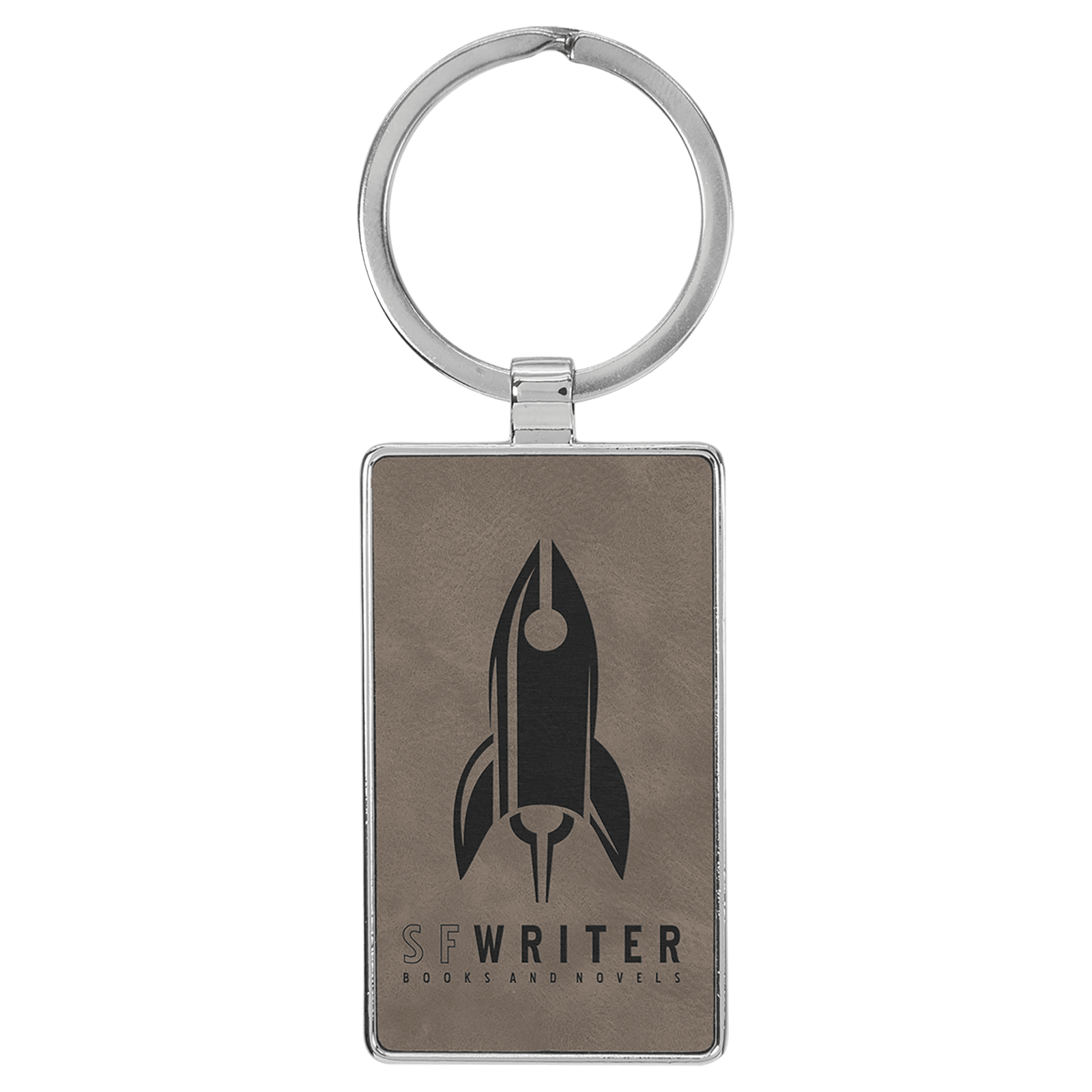 Gray Leatherette Rectangle Keychain with Metal Frame