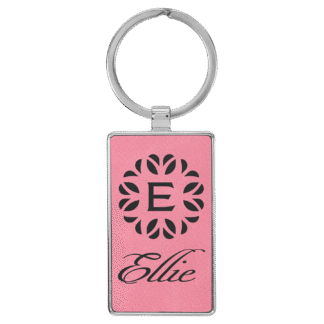 Pink Leatherette Oval Keychain with Metal Frame