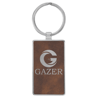 Rustic/Silver Leatherette Rectangle Keychain with Metal Frame