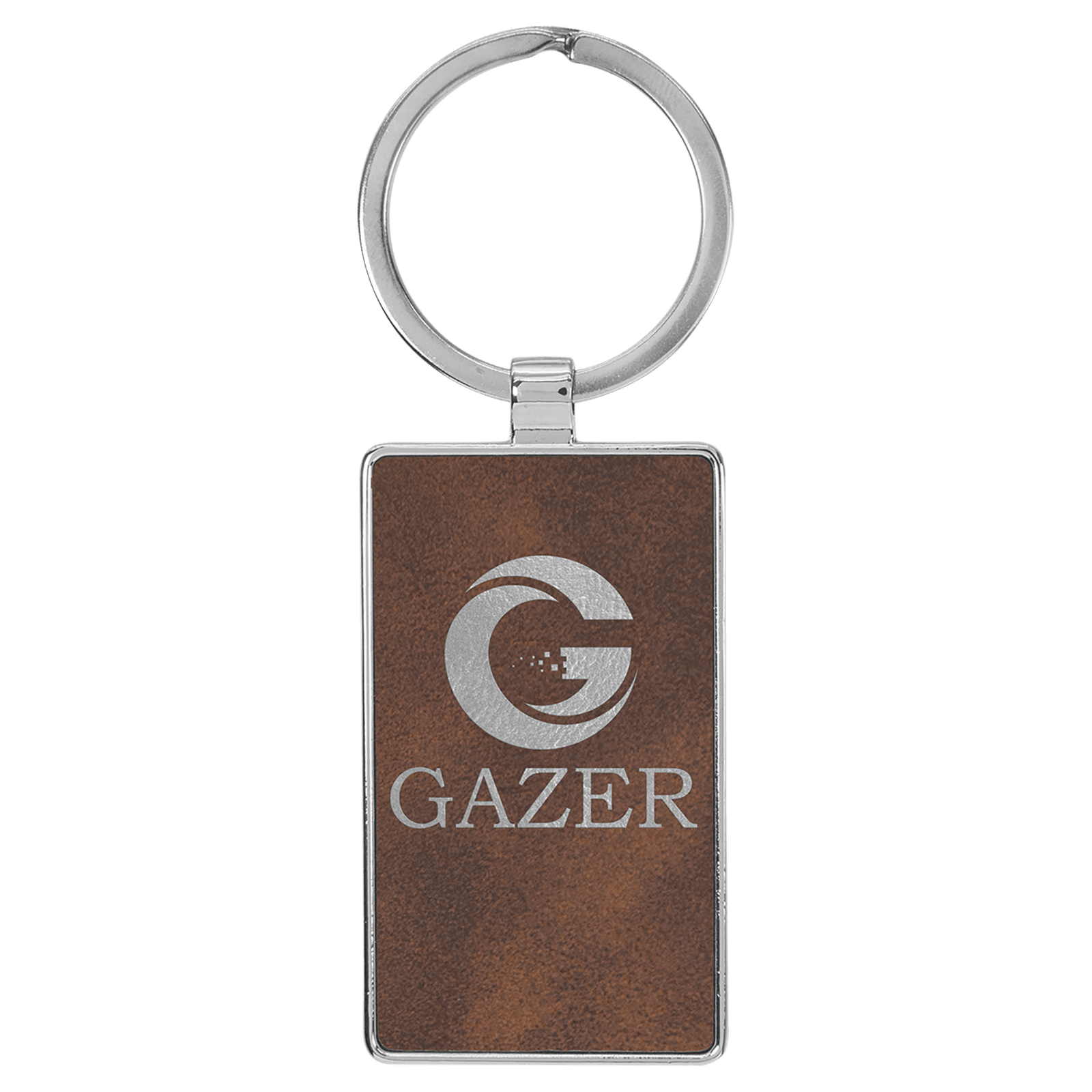 Rustic/Silver Leatherette Rectangle Keychain with Metal Frame