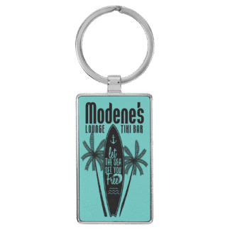 Teal Leatherette Rectangle Keychain with Metal Frame