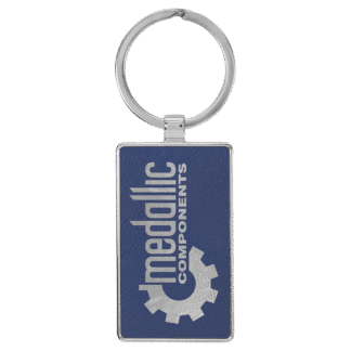 Blue/Silver Leatherette Rectangle Keychain with Metal Frame