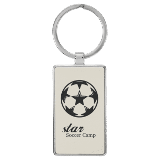 White Leatherette Rectangle Keychain with Metal Frame