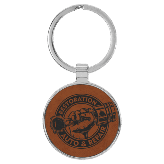 Rawhide Leatherette Round Keychain with Metal Frame