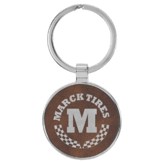 Rustic/Silver Leatherette Round Keychain with Metal Frame
