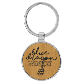 Bamboo Leatherette Round Keychain with Metal Frame
