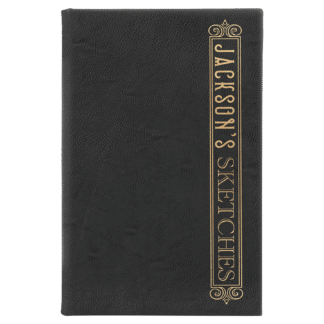 Black/Gold Leatherette Sketch Book with White Unlined Paper