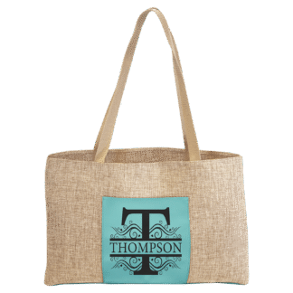 Teal Leatherette and Burlap Tote Bag