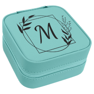 Teal Leatherette Travel Jewelry Box with Black Lining