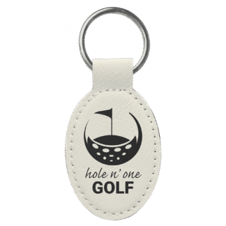 White Leatherette Oval Keychain