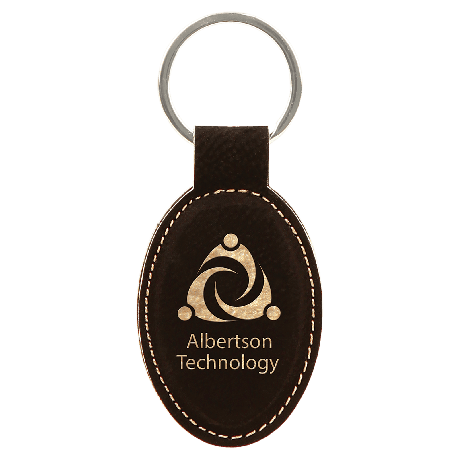 Black/Gold Leatherette Oval Keychain