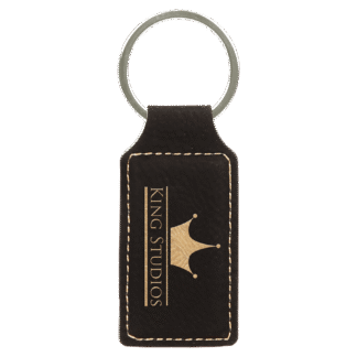 Black/Gold Leatherette Rectangle Keychain