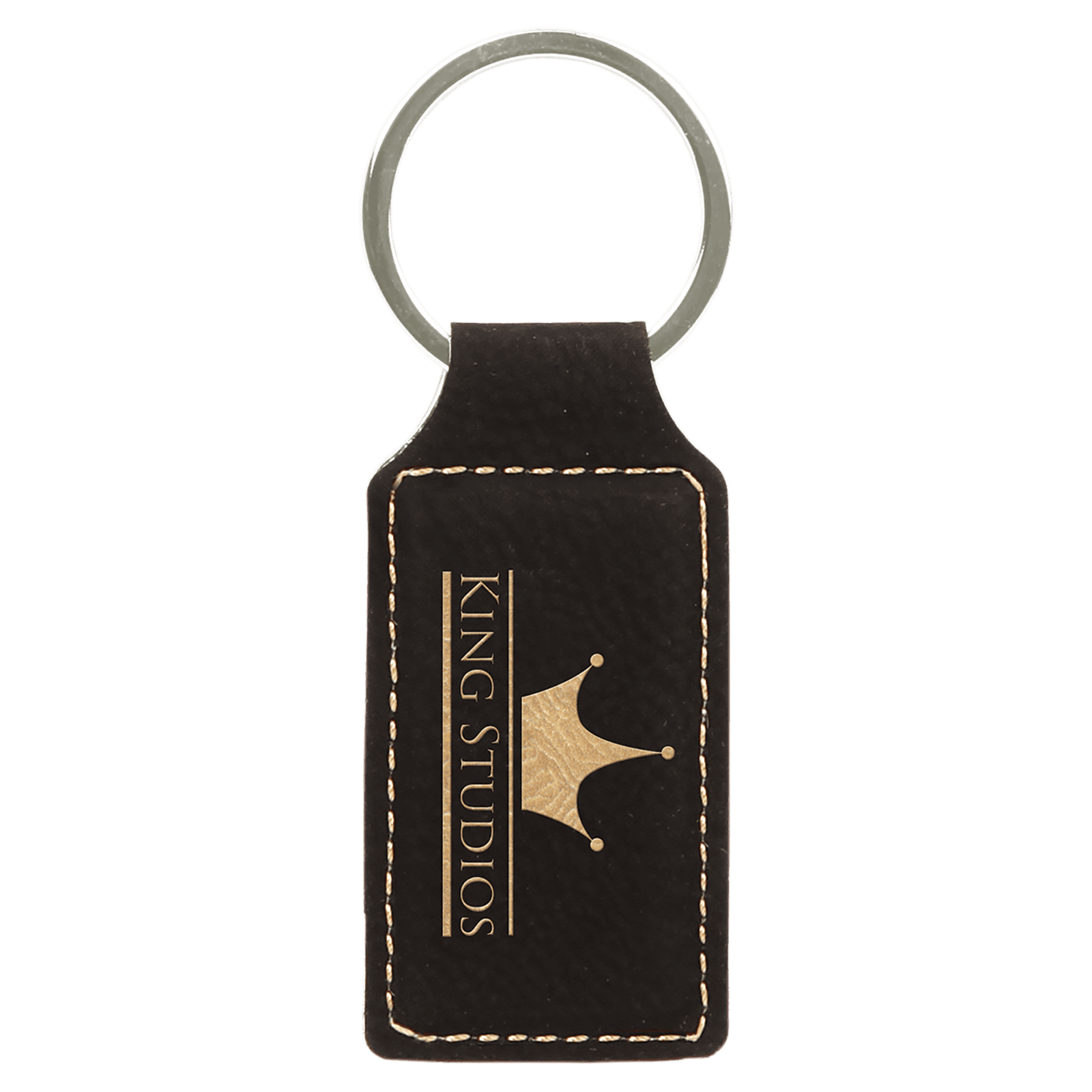Black/Gold Leatherette Rectangle Keychain