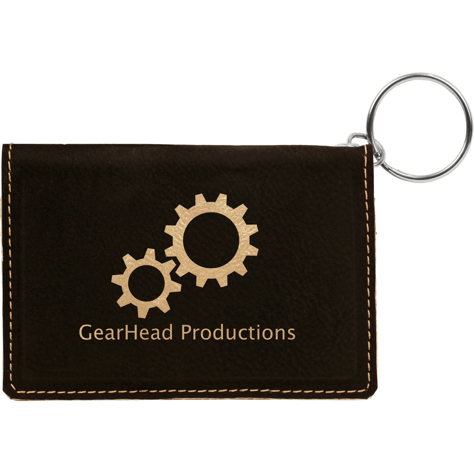 Black/Gold Leatherette ID Holder Keychain