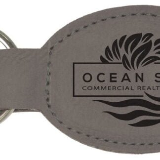Gray Leatherette Oval Keychain