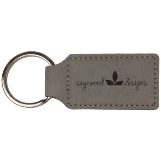 Gray Leatherette Rectangle Keychain