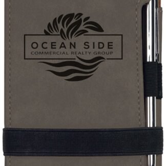 Gray Leatherette Mini Notepad with Pen