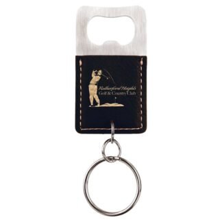 Black/Gold Leatherette Rectangle Bottle Opener Keychain