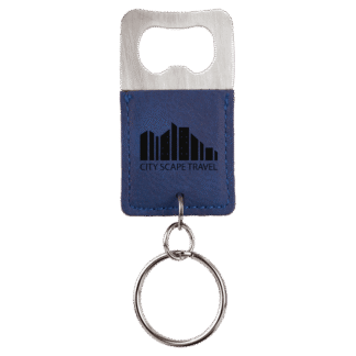 Blue/Black Leatherette Rectangle Bottle Opener Keychain