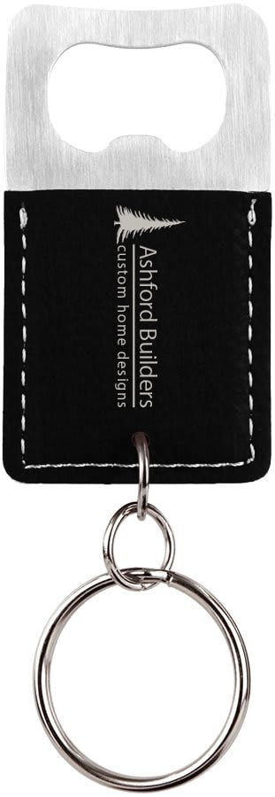 Black/Silver Leatherette Rectangle Bottle Opener Keychain
