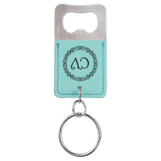 Teal Leatherette Rectangle Bottle Opener Keychain