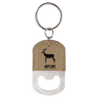 Light Brown Leatherette Oval Bottle Opener Keychain