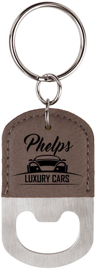 Gray Leatherette Oval Bottle Opener Keychain