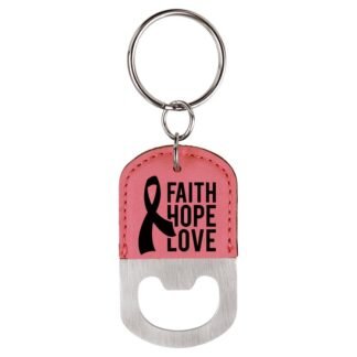 Pink Leatherette Oval Bottle Opener Keychain