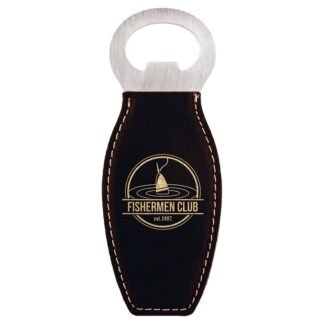 Black/Gold Leatherette Magnetic Bottle Opener