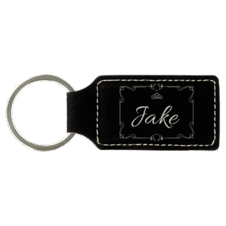 Black/Silver Leatherette Rectangle Keychain