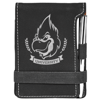 Black/Silver Leatherette Mini Notepad with Pen