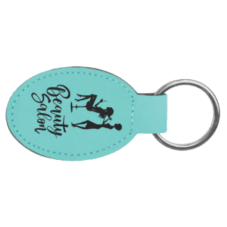 Teal Leatherette Oval Keychain