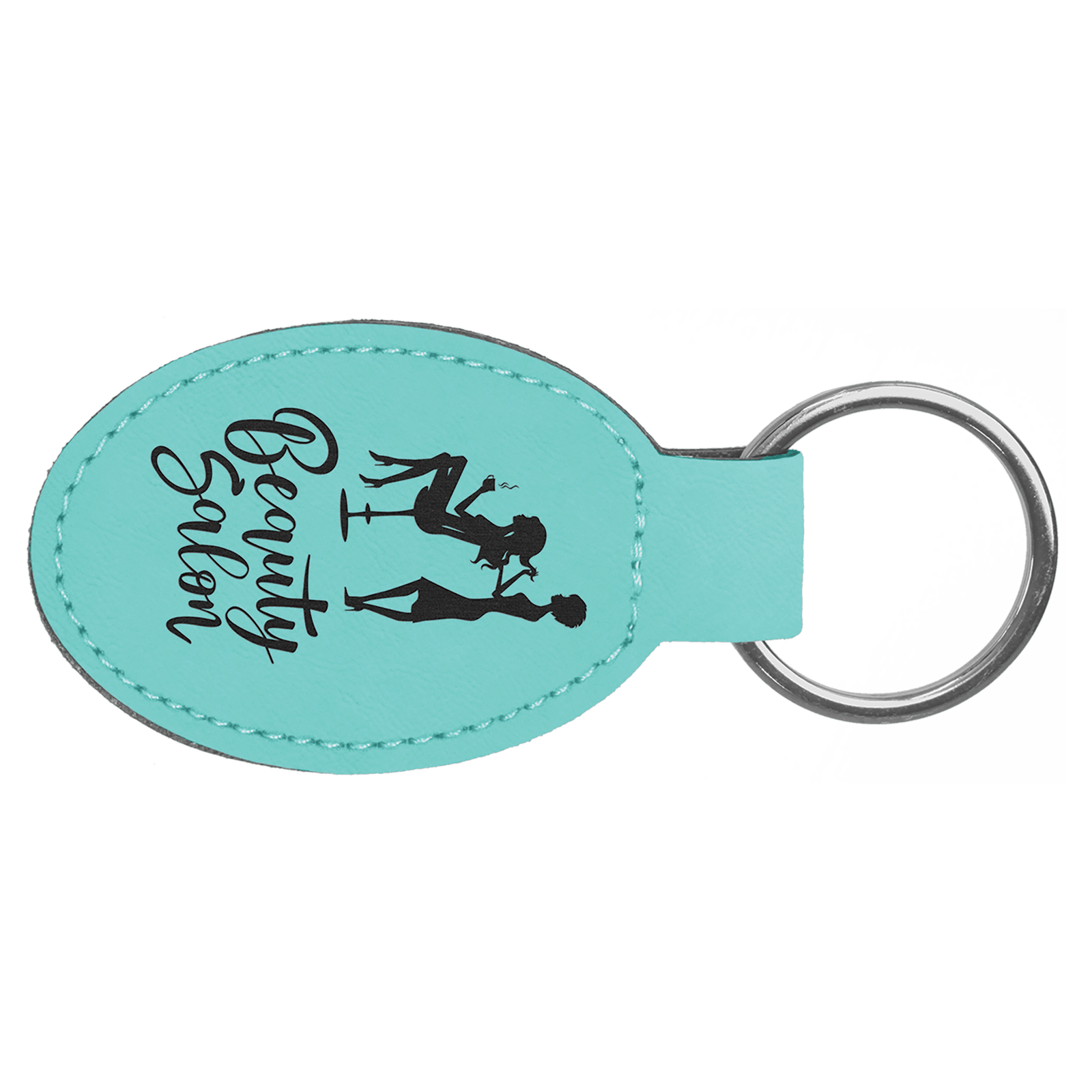 Teal Leatherette Oval Keychain