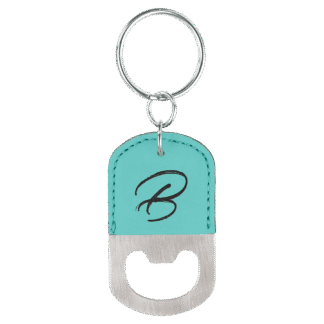 Teal Leatherette Oval Bottle Opener Keychain