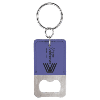 Purple Leatherette Rectangle Bottle Opener with Keychain
