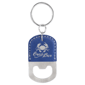 Blue/Silver Leatherette Oval Bottle Opener with Keychain
