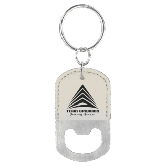 White Leatherette Oval Bottle Opener with Keychain