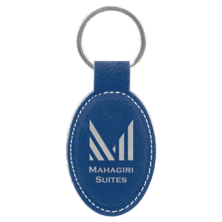 Blue/Silver Leatherette Oval Keychain