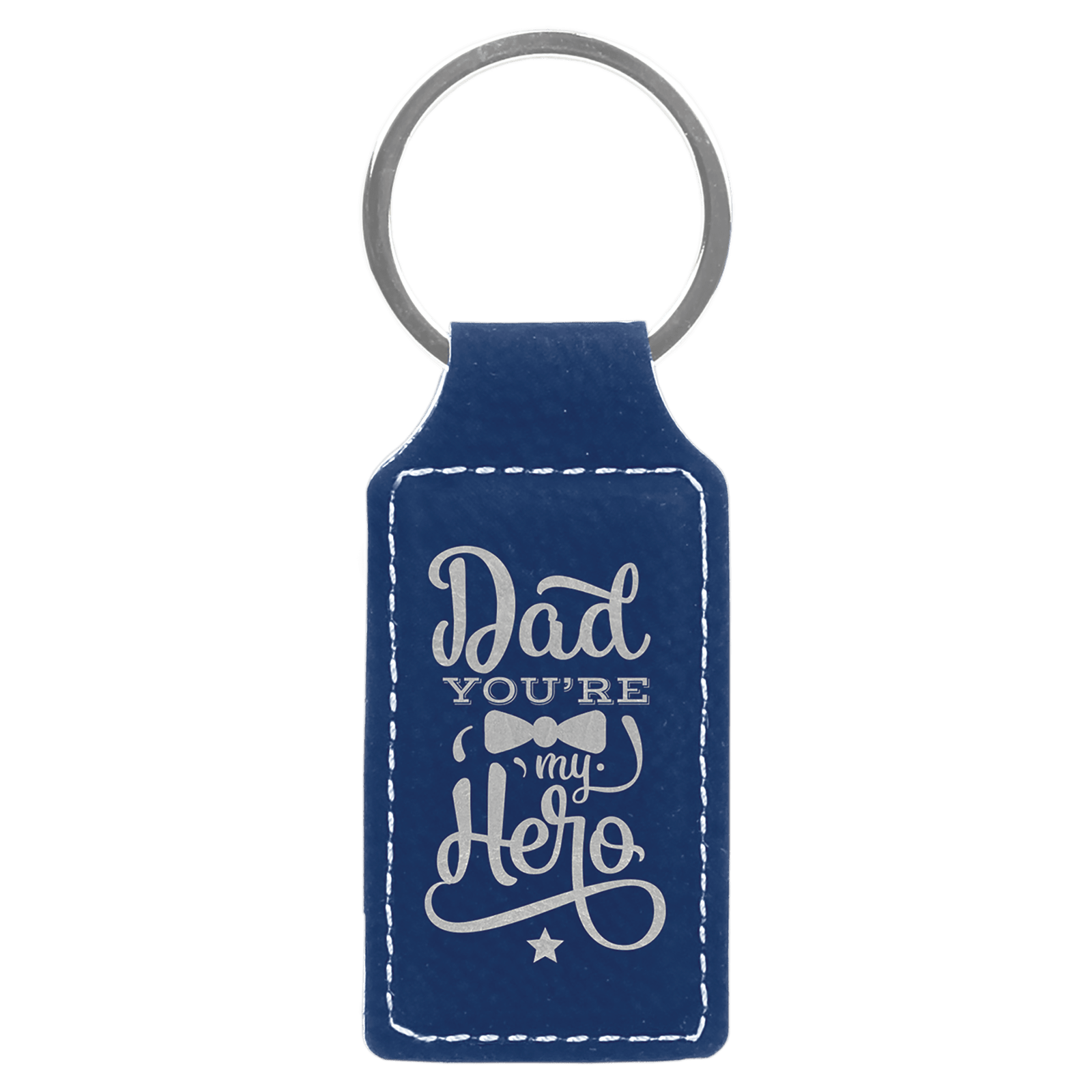 Blue/Silver Leatherette Rectangle Keychain
