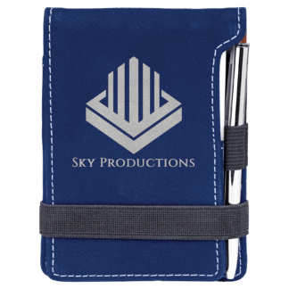 Blue/Silver Leatherette Mini Notepad with Pen