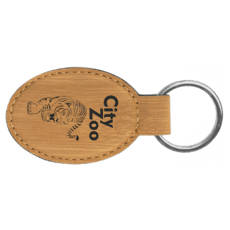 Bamboo Leatherette Oval Keychain