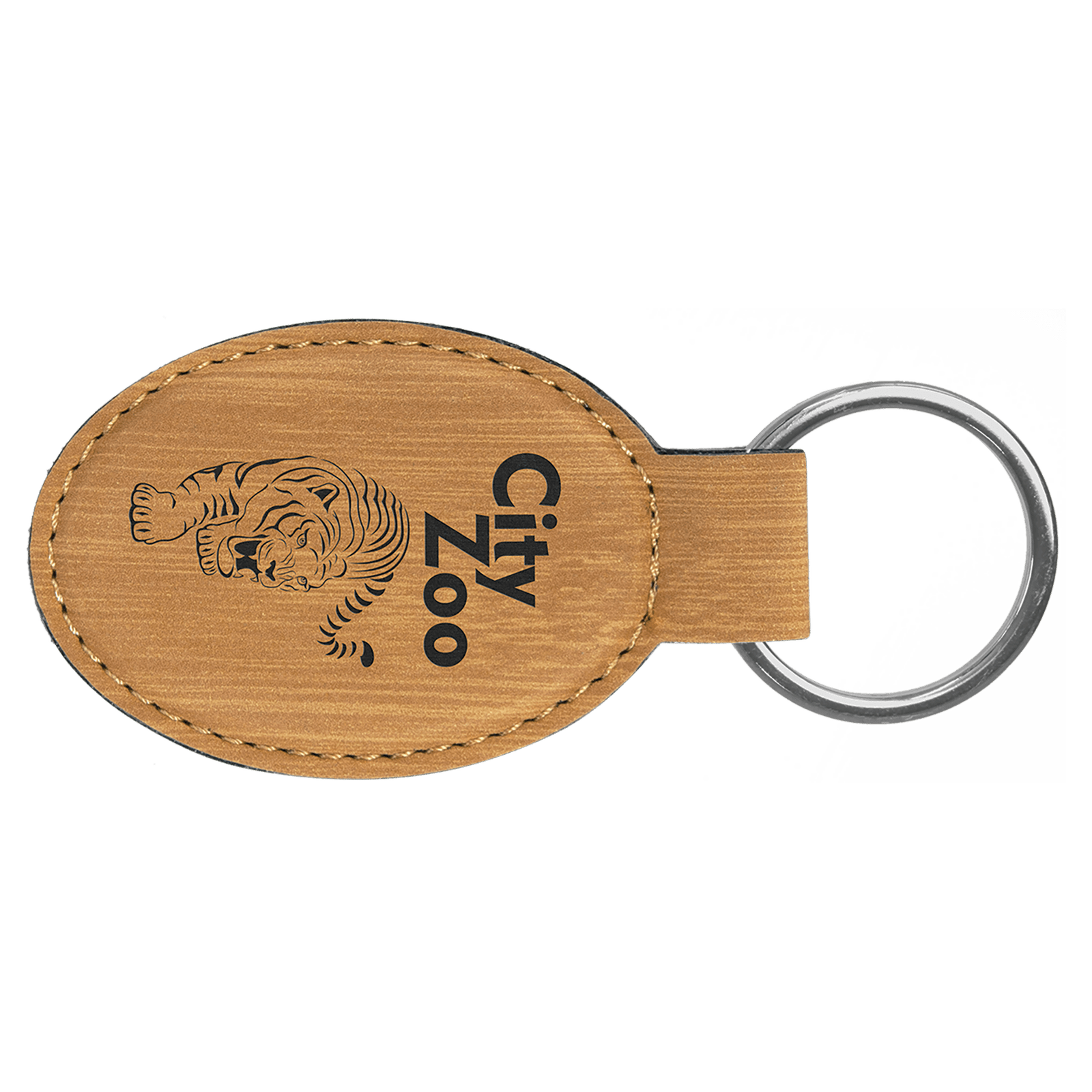 Bamboo Leatherette Oval Keychain