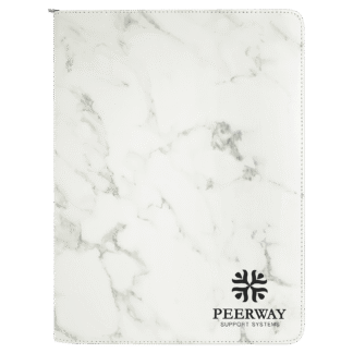 White Marble Leatherette Portfolio with Zipper