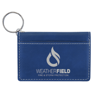 Blue/Silver Leatherette ID Holder Keychain