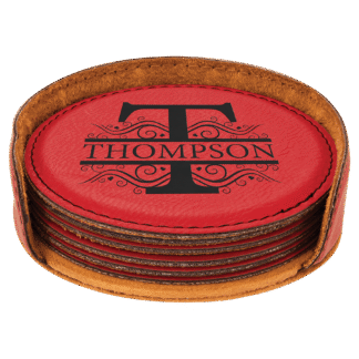 Red Round Leatherette 6-Coaster Set