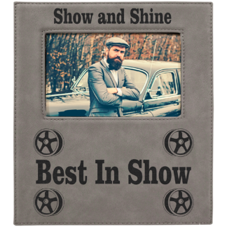 Gray Leatherette Photo Frame with Large Engraving Area