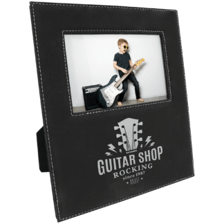 Black/Silver Leatherette Photo Frame with Large Engraving Area