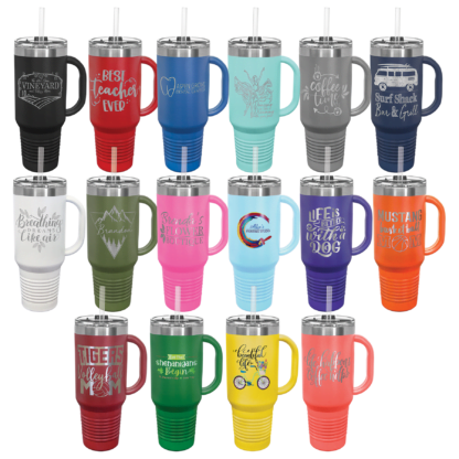 Engraved polar camel insulated cups in 16 colors and various sizes from 8oz to 40 oz